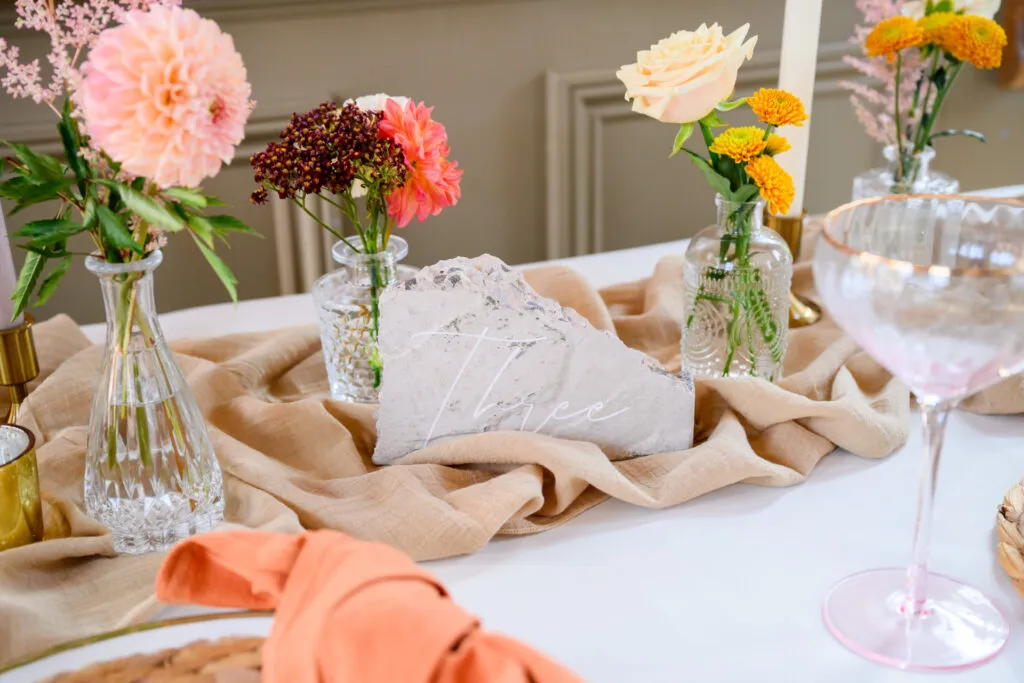 Rustic brick table number centre piece at Carriage Hall in Nottingham