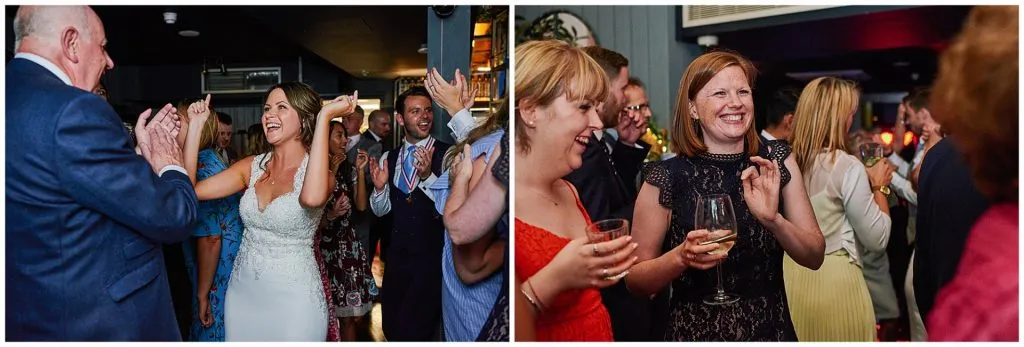 Guests dancing at The Oyster Shed during wedding reception. 