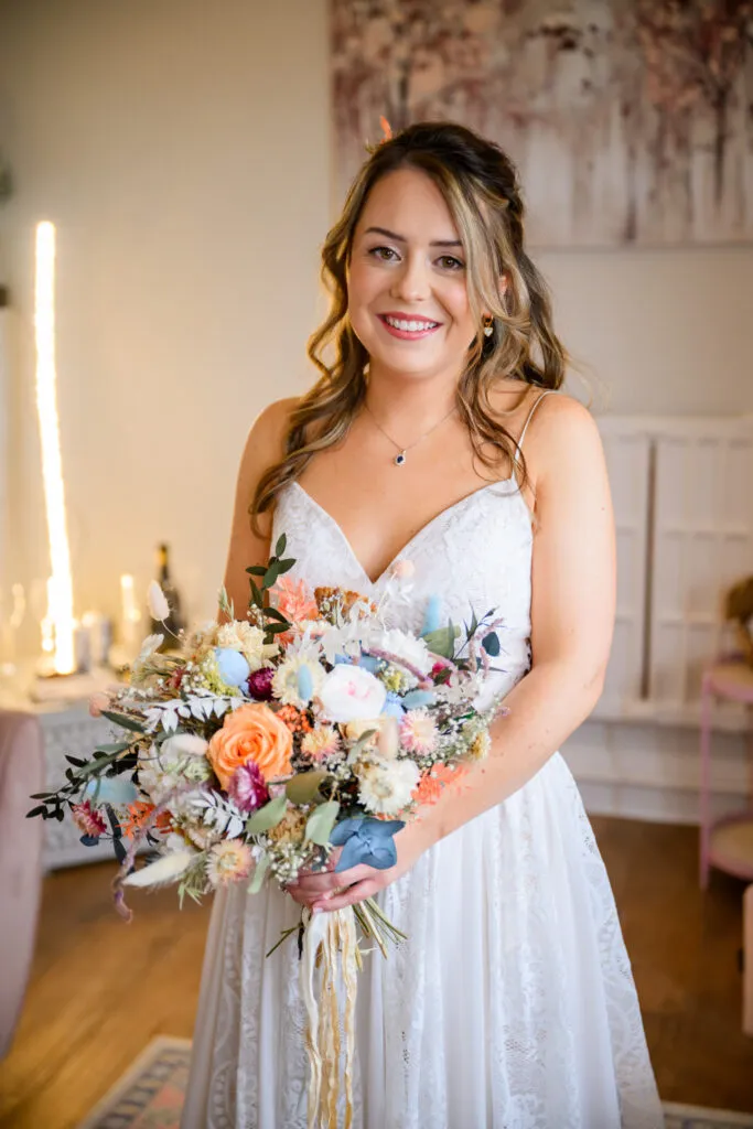 bride portrait in bridal suite at woodborough hall wedding venue