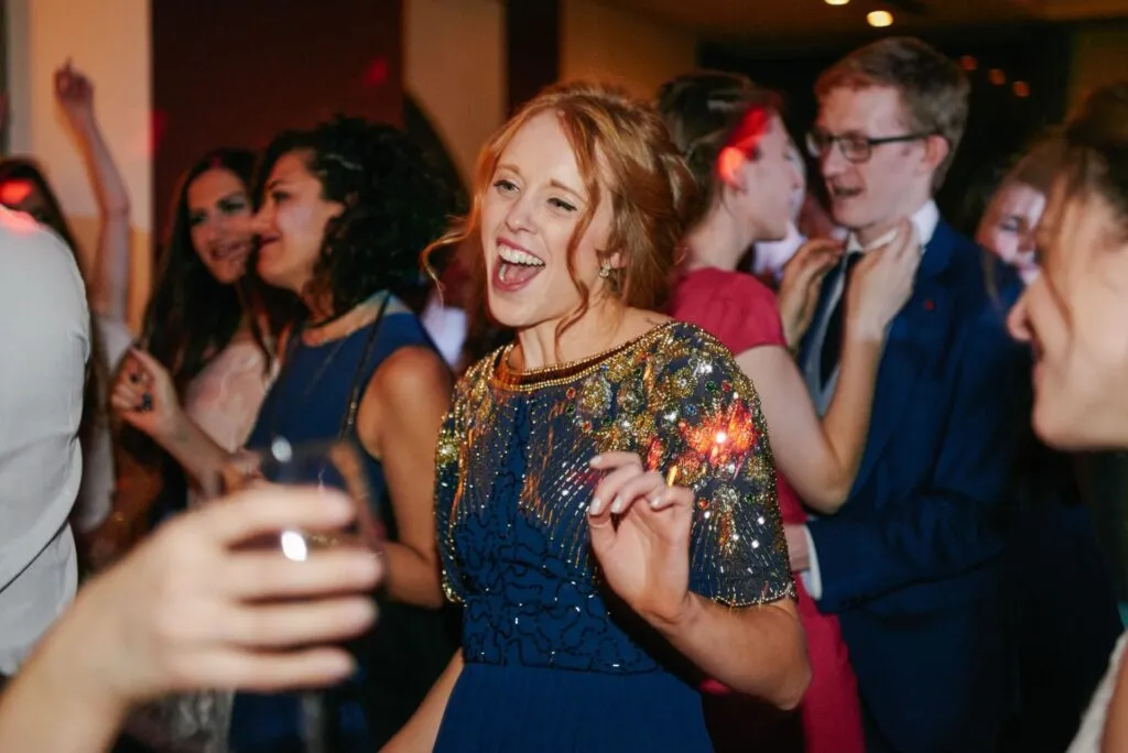 bridesmaids dancing at wedding reception at Beaumont Estate