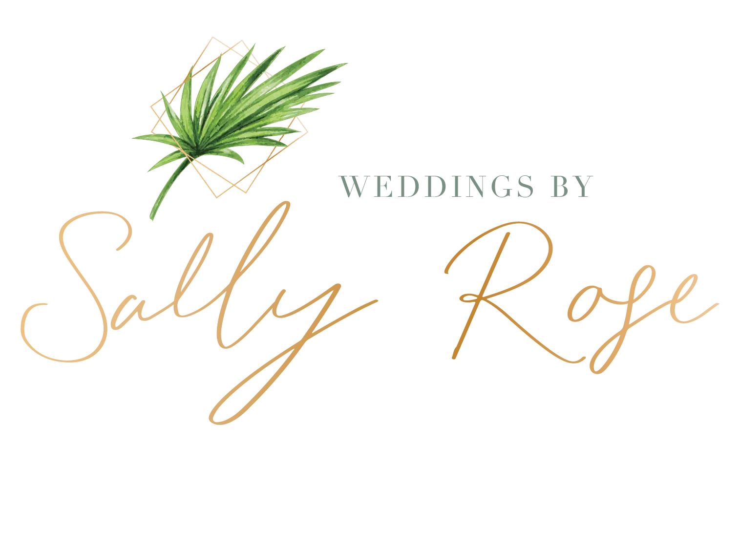 Weddings by Sally Rose Logo Image showing gold font and green leaf
