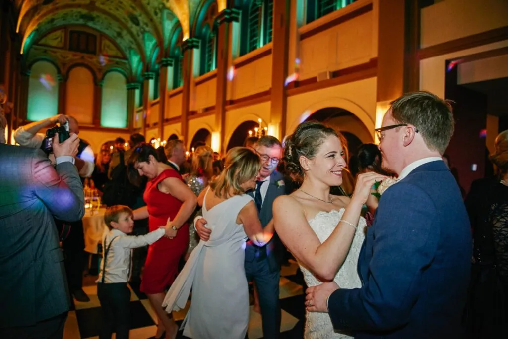 fun bride and groom laughing during their first dance at Beaumont Estate