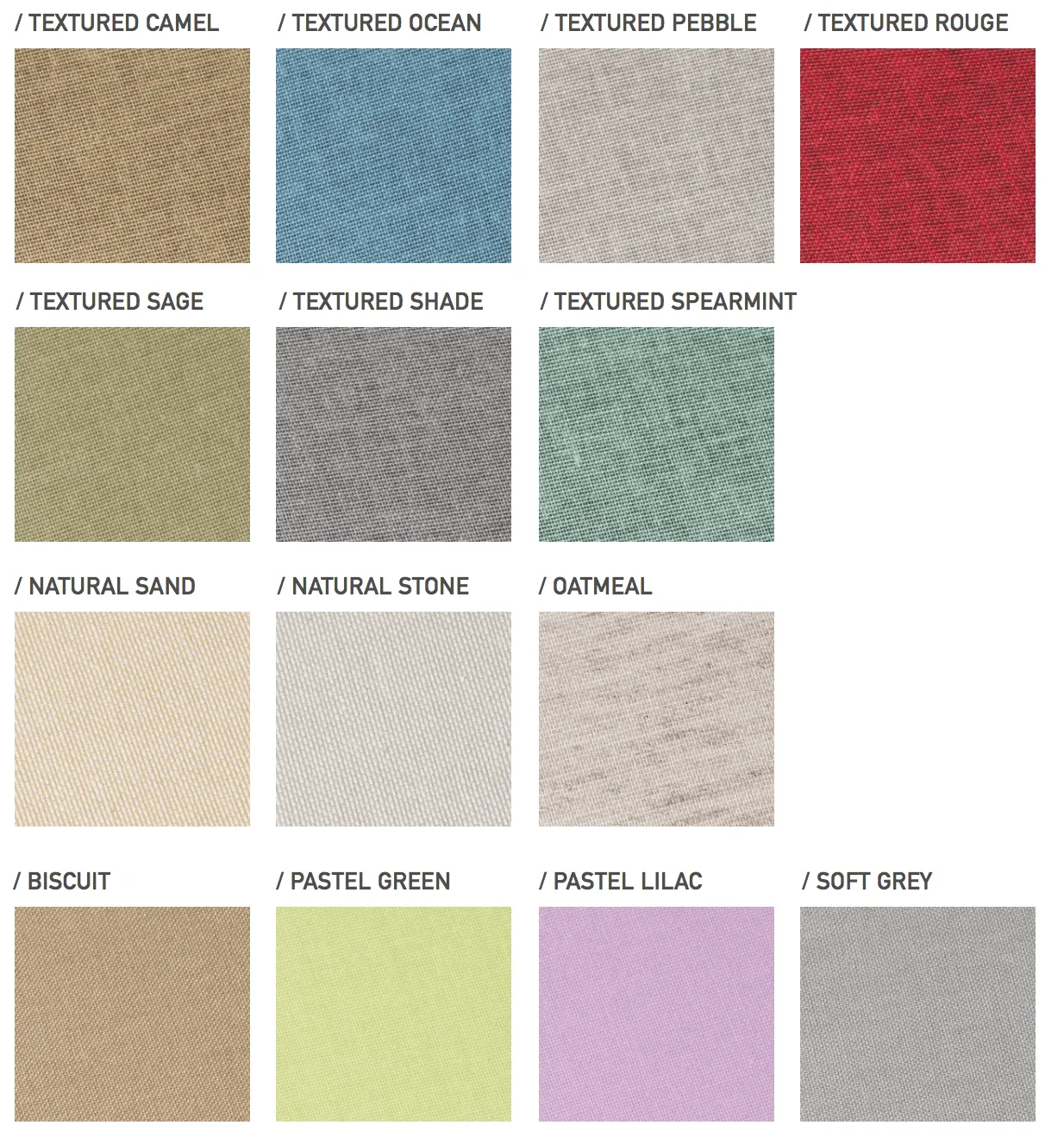 squares showing a selection of fabric colour options