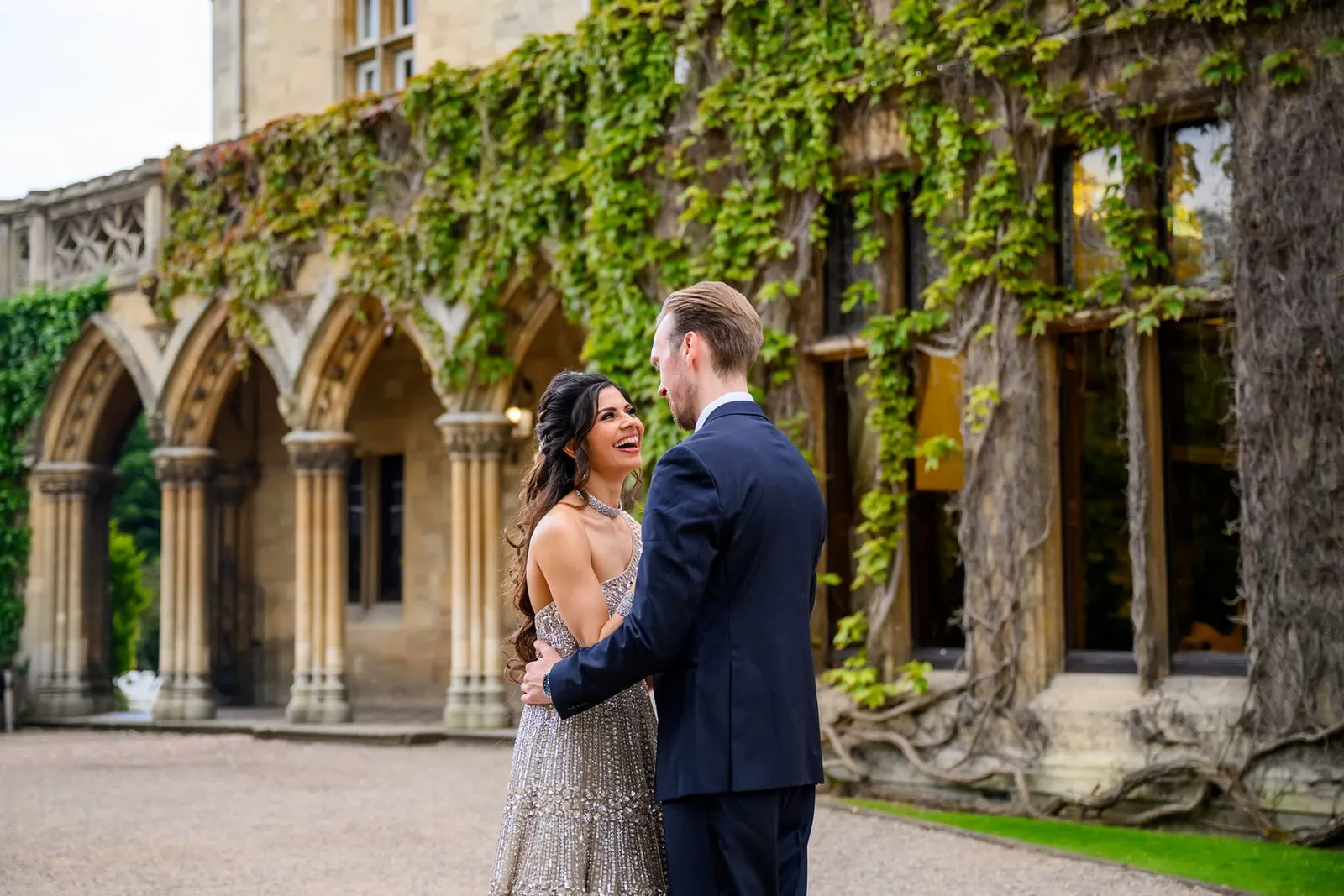 Bride and groom laughing together during Nottingham wedding photos