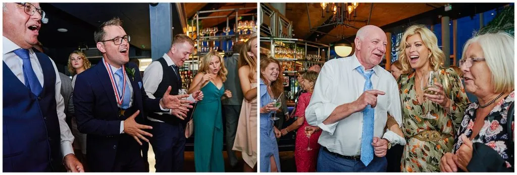 Guests dancing at The Oyster Shed riverside wedding venue 