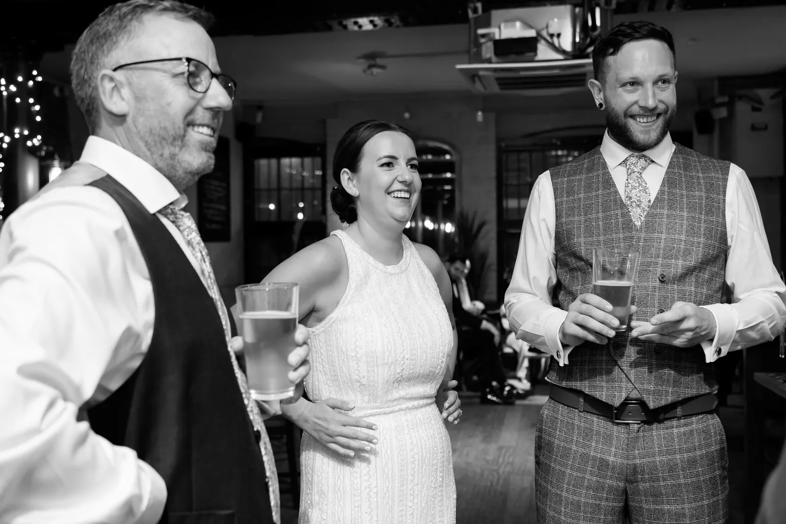 Candid photography of bride and groom during their Depot N7 wedding reception 