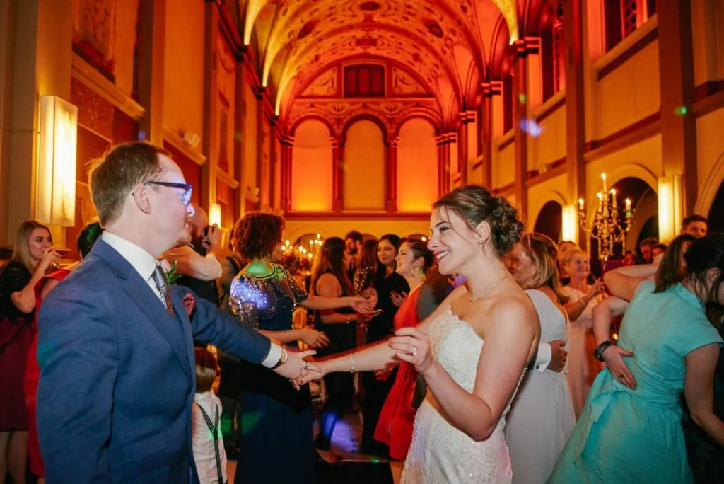 fun bride and groom laughing during their first dance at Beaumont Estate