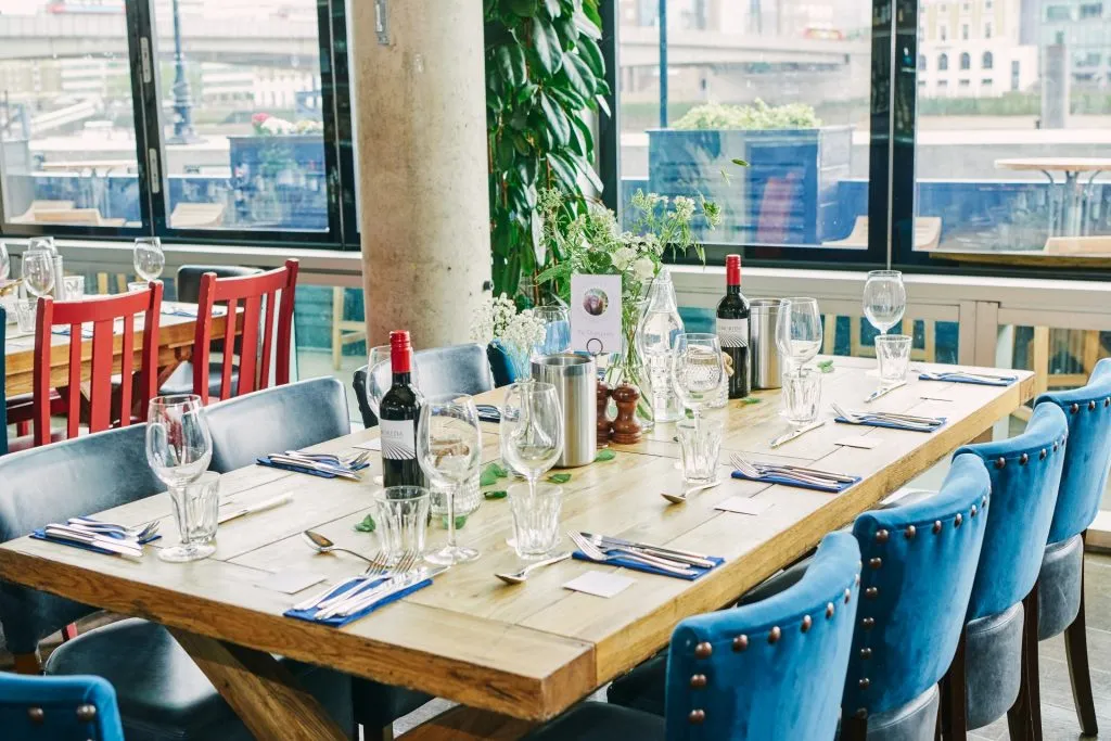 Wedding table set up at The Oyster Shed in Central London 