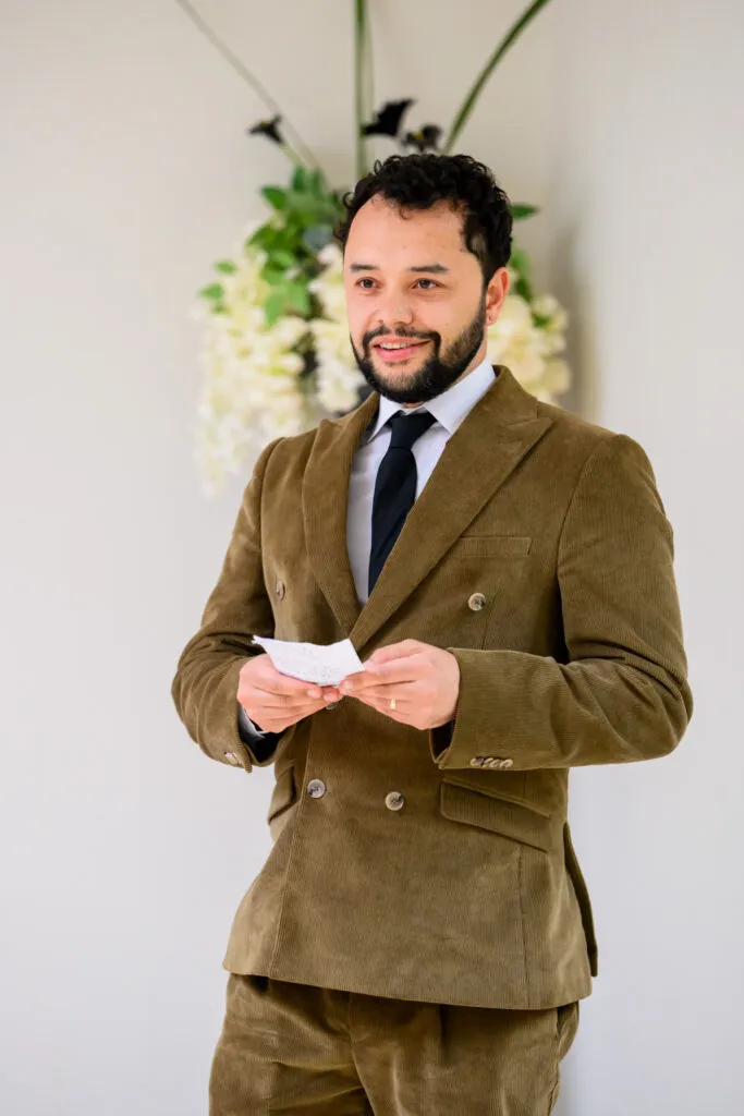wedding readings during orangery ceremony woodborough hall wedding photography
