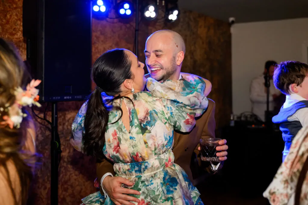 couple dancing during evening celebration woodborough hall wedding