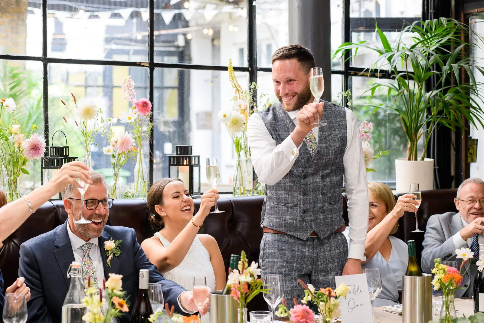 groom stood up giving a toast during wedding speeches at The Depot N7