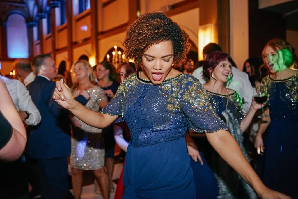 bridesmaid dancing at wedding reception at Beaumont Estate