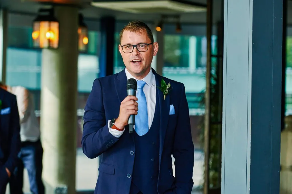 Wedding usher giving a speech at The Oyster Shed 